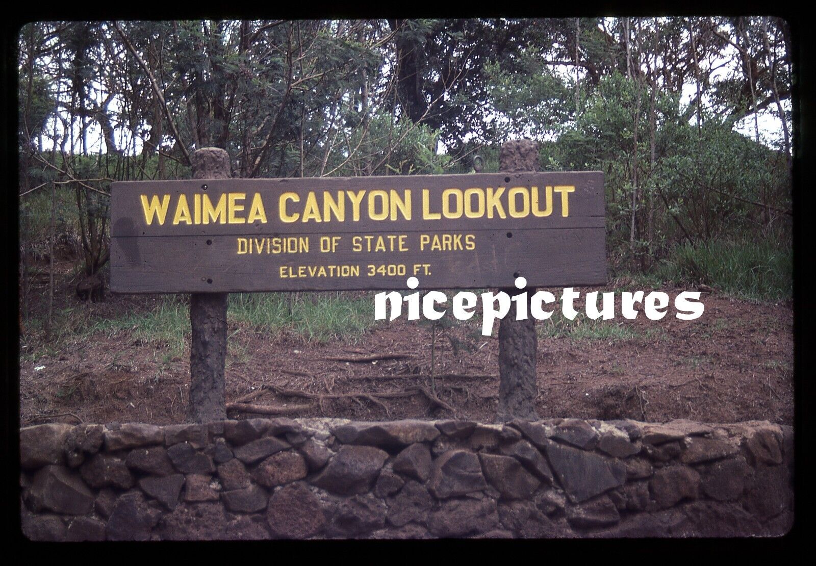 Waimea Canyon Lookout Sign Kauai Hawaii 1990s Original vintage slide