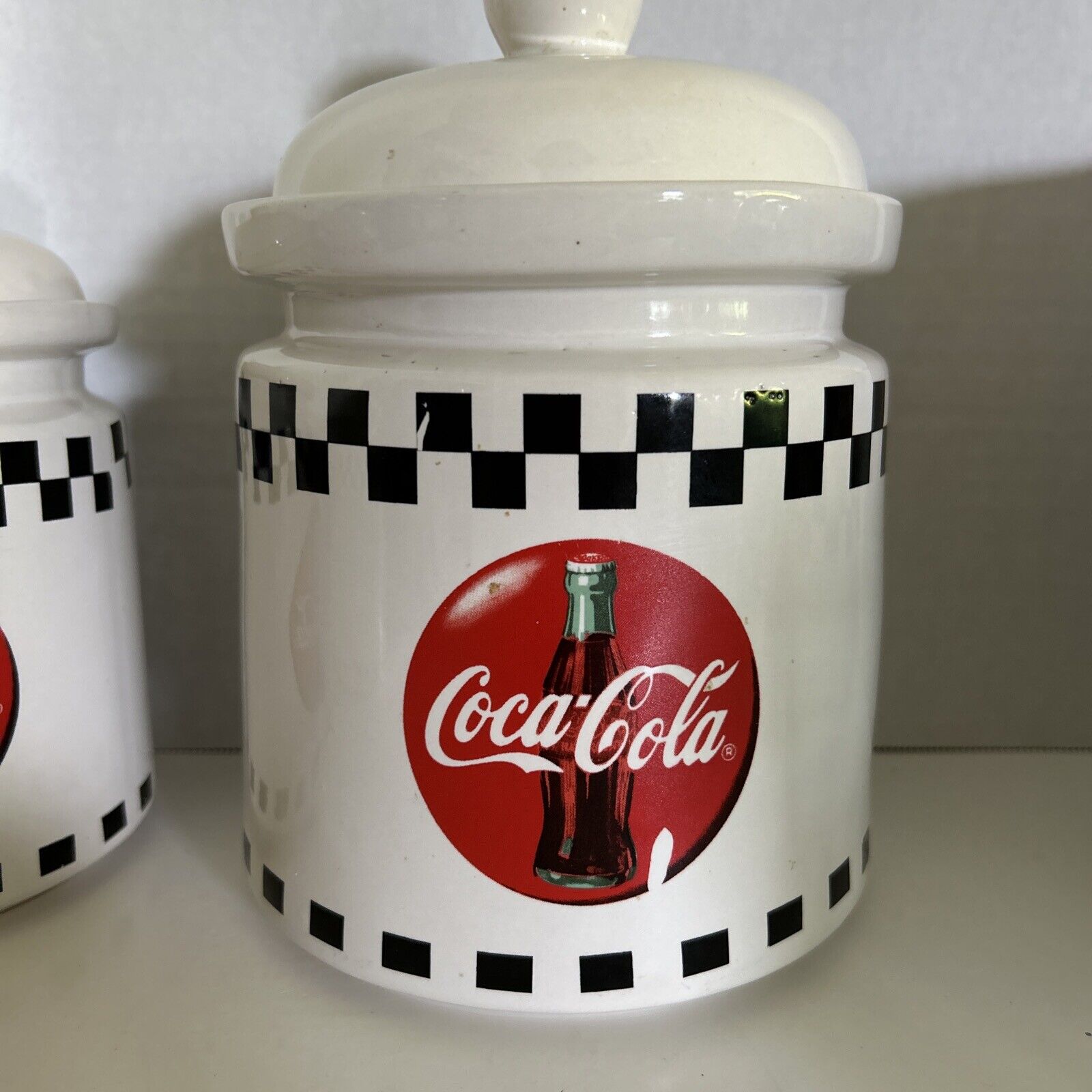 Coca-cola Vintage 1996 Gibson Checkered Canisters, Dinnerware, Flatware, Glasses