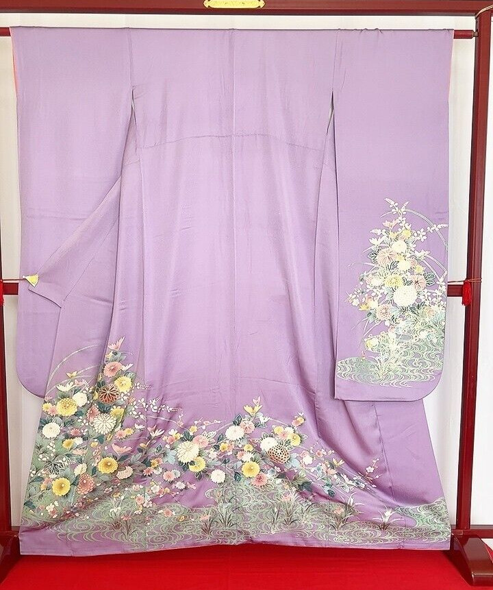 Japanese Kimono “Furisode” Pure Silk/Light purple/Flower/Traditional/