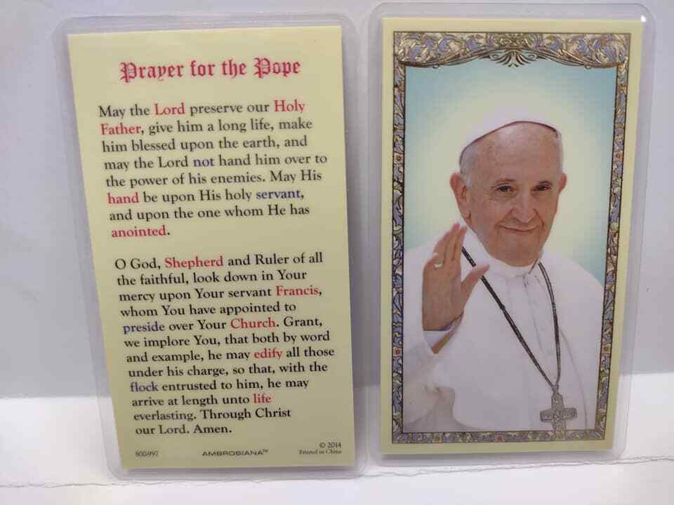 POPE FRANCIS - PRAYER FOR THE POPE Laminated catholic prayer card 