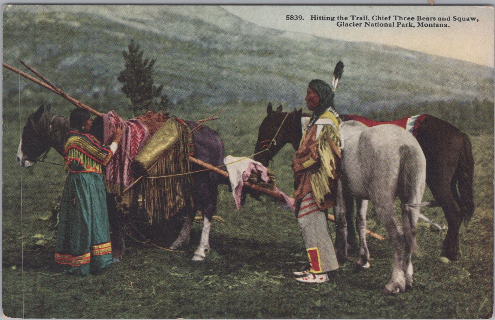 Chief Three Bears and Companion Glacier National Park Montana Postcard