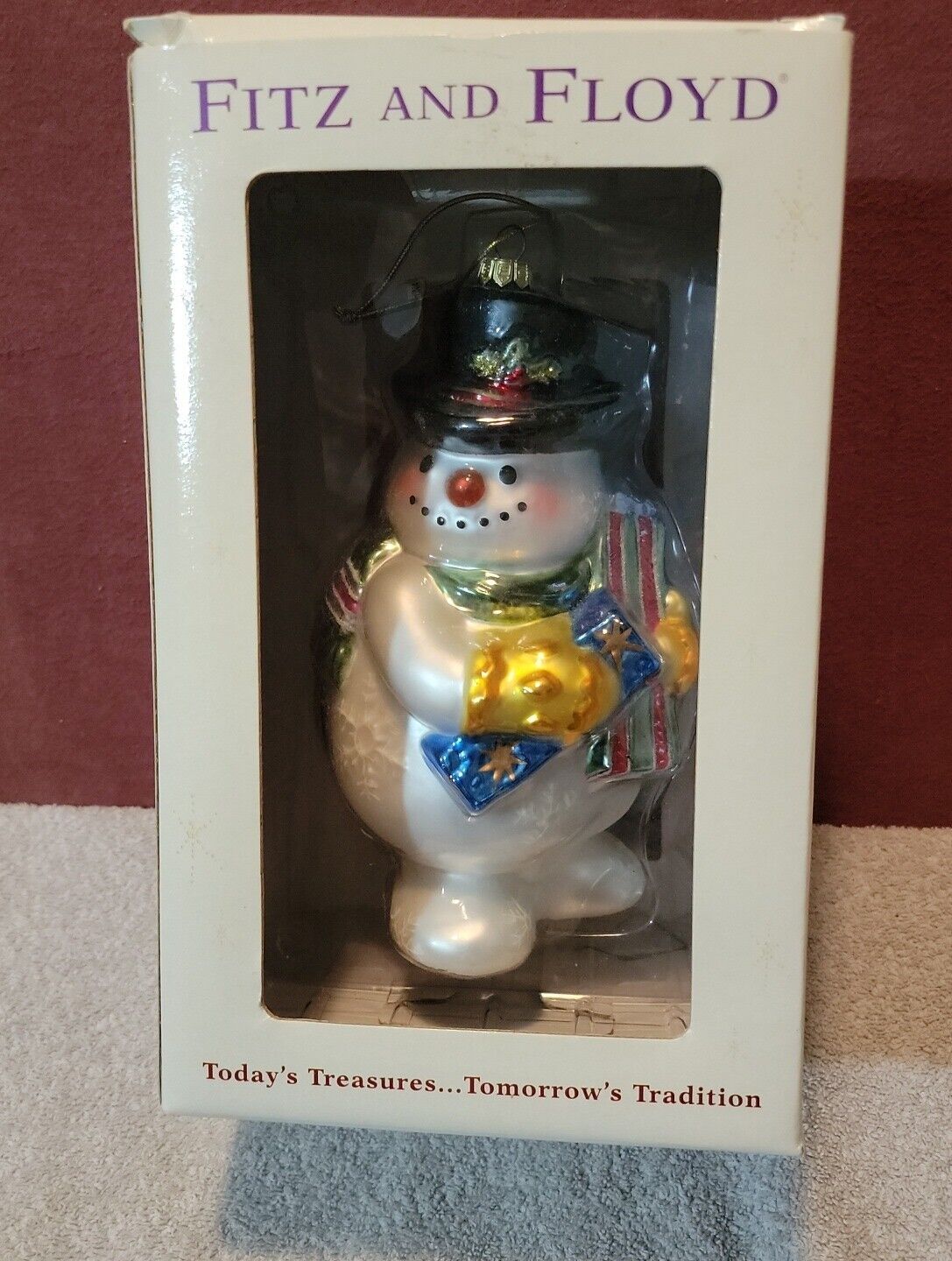 2002 Large Snowman Ornament Mercury Glass Fitz and Floyd Frosty Folks In Box