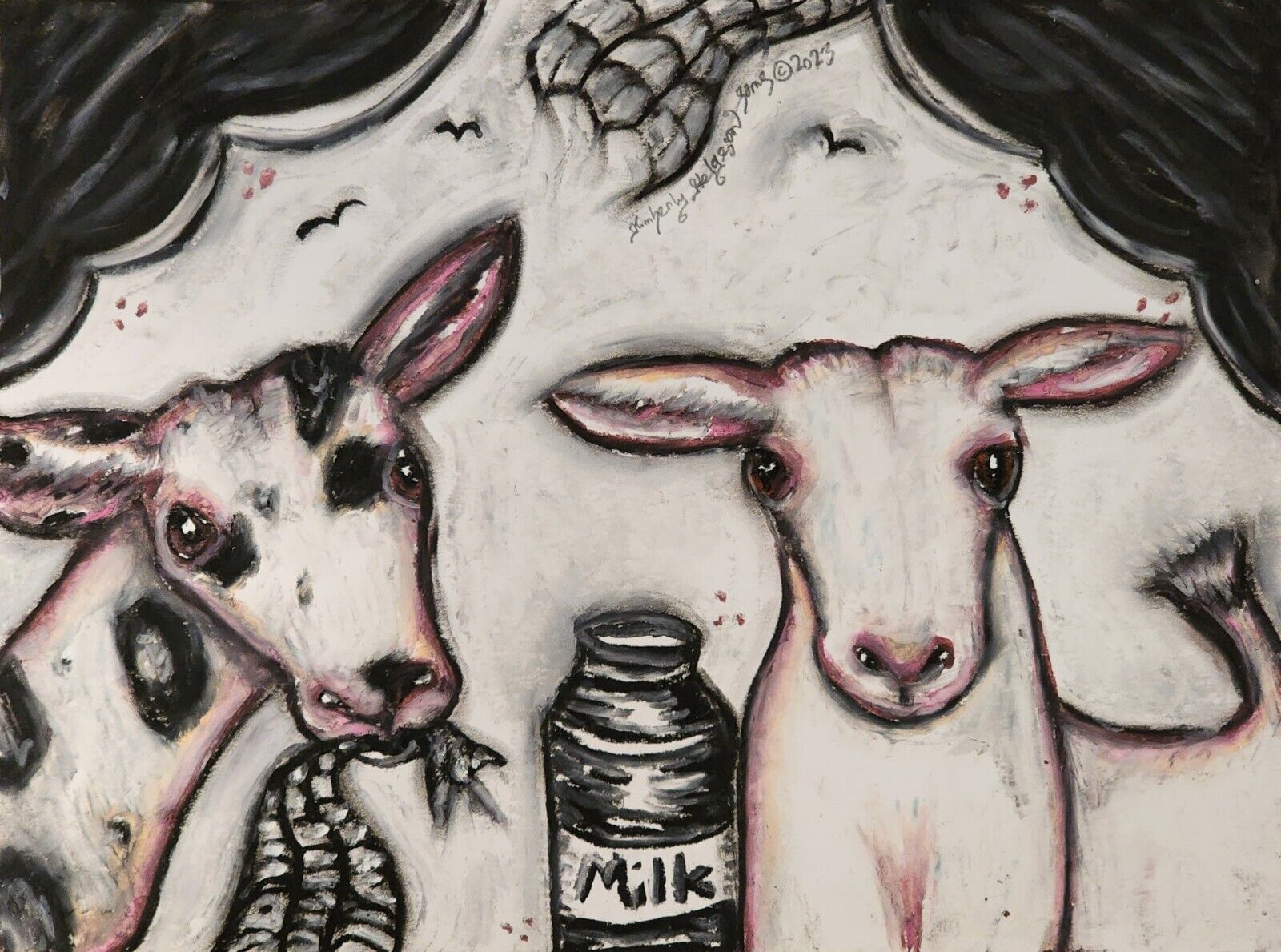 Nigerian Dwarf Goat Art Print 8 x 10 KSAMS Gothic Farmhouse Spider Webs