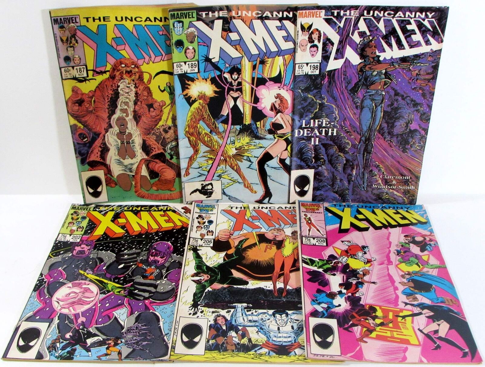 Uncanny X-Men Lot of 6 #187,189,198,202,206,208 Marvel (1984) 1st Print Comics