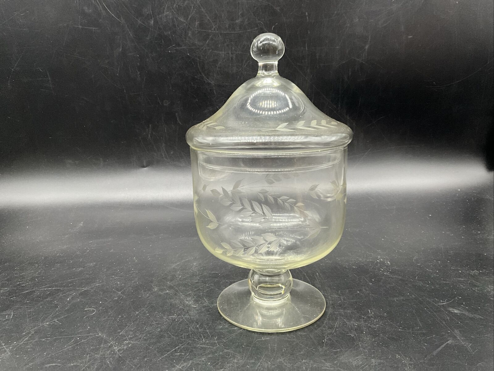 VTG Clear Floral Etched Apothecary Jar/Canister
