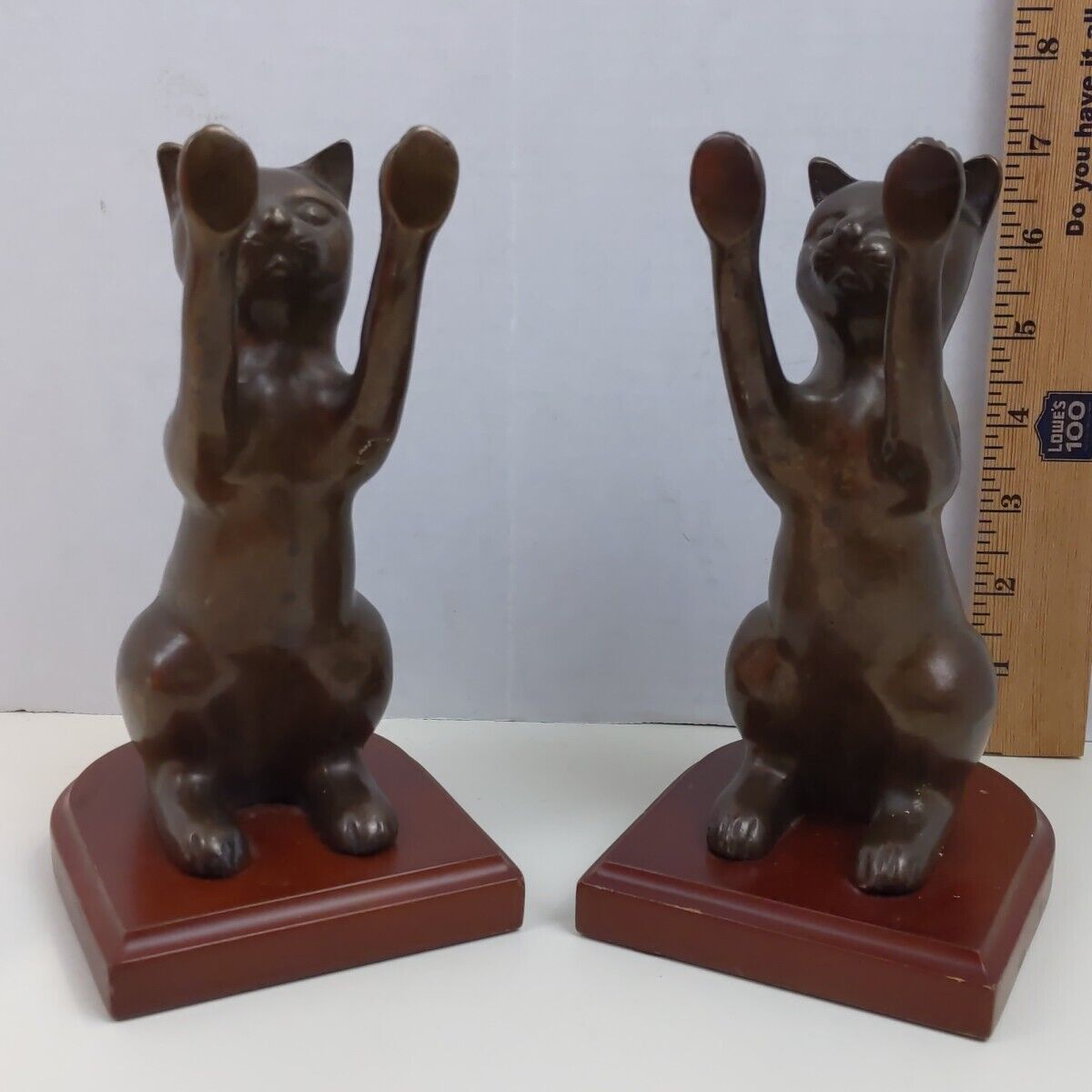 Vintage Bronze Cat Bookends Sculpture Figurine Art Deco Office Home Decor 