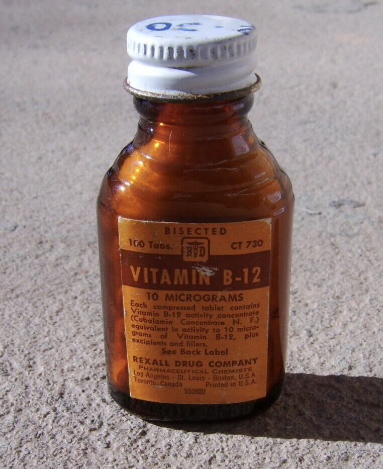 Vintage REXALL Vitamin B-12 BROWN GLASS BOTTLE