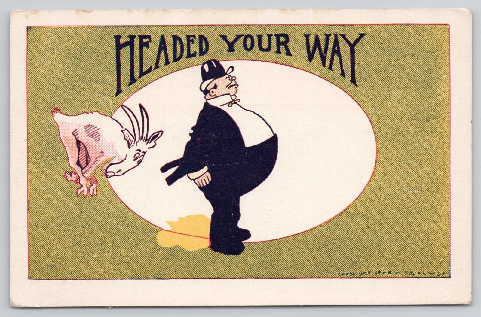 Headed Your Way Goat Ramming Fat Man Unposted Antique c1906 Comic Postcard