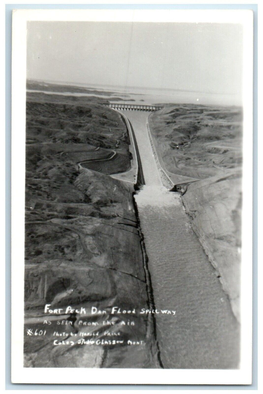 c1940's Fort Peck Dam Flood Spillway As Seen From The Air MT RPPC Photo Postcard