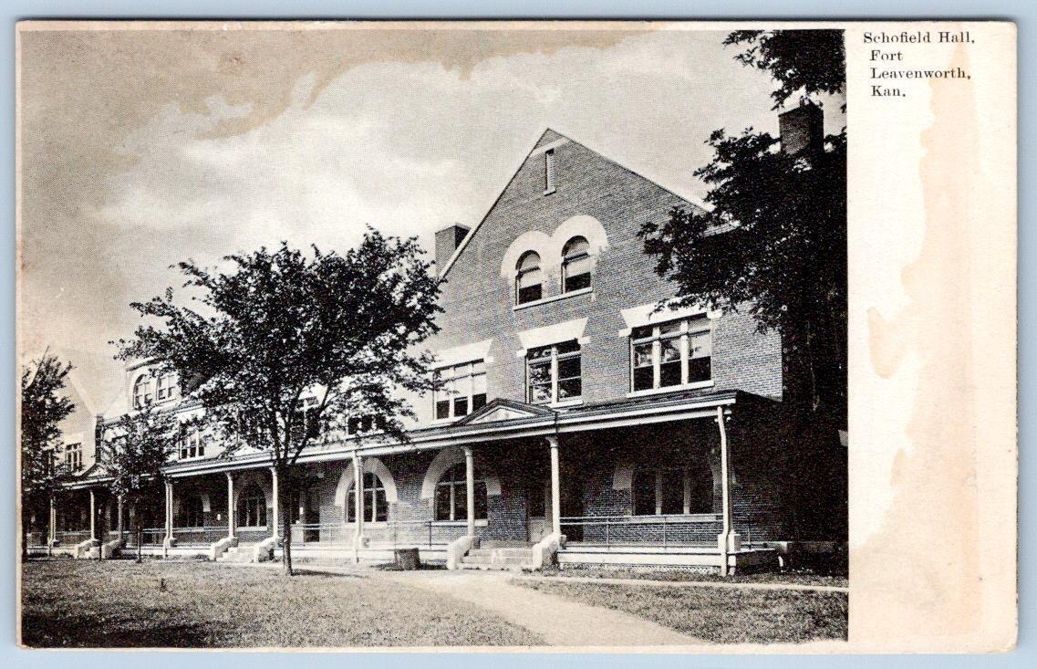 Pre-1907 FORT LEAVENWORTH KANSAS KS SCHOLIELD HALL BRICK BUILDING POSTCARD