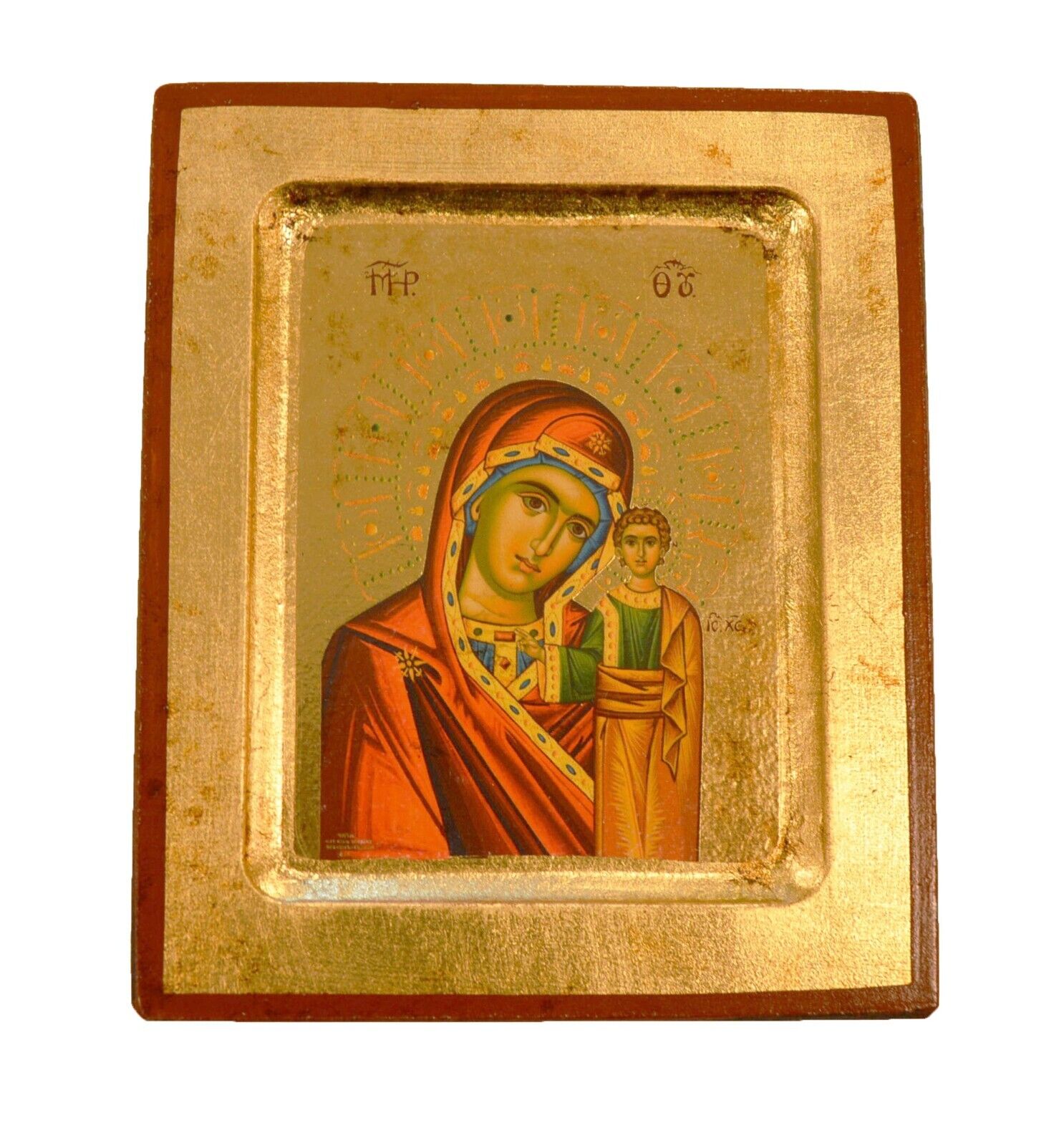 Greek Russian Orthodox Handmade Wooden Icon Our Lady of Kazan 12.5x10cm