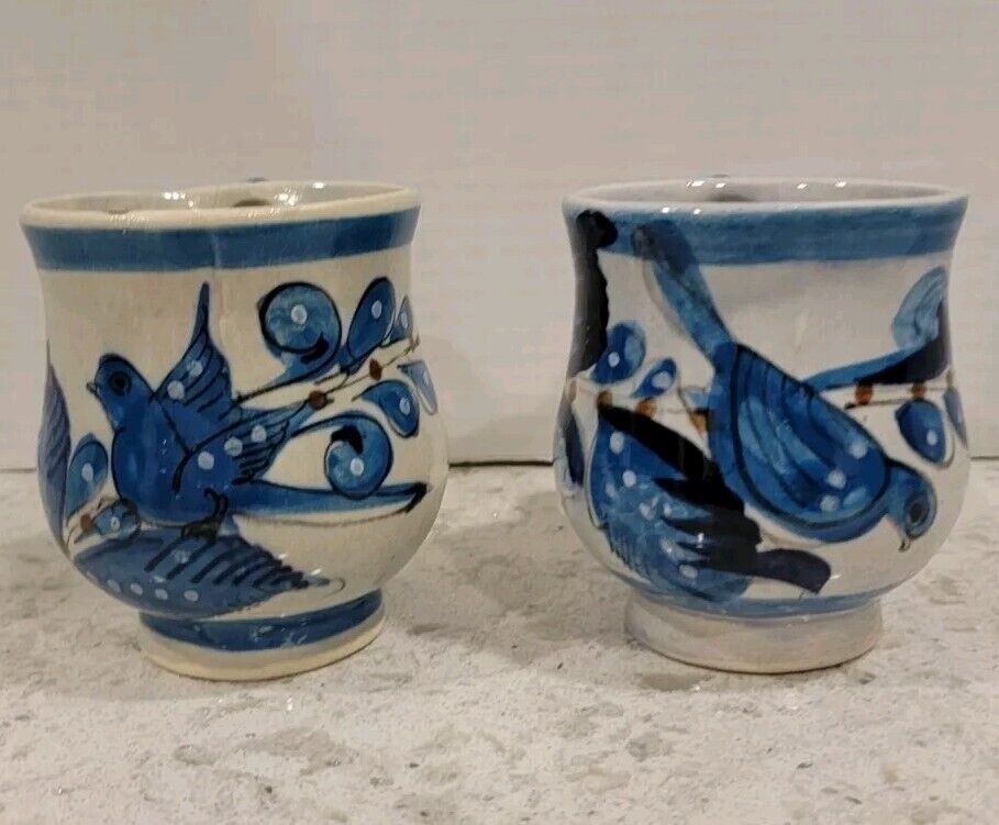 Tonala Coffee Mugs Mexico Birds Vtg Set of 2 Cups Folk Art Pottery Signed