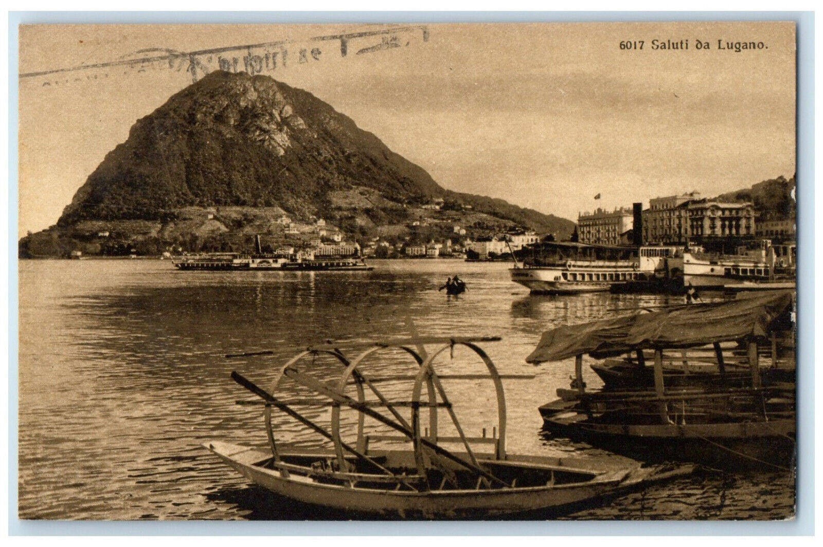 1931 Boat Scene Greetings From Lugano Switzerland Vintage Posted Postcard