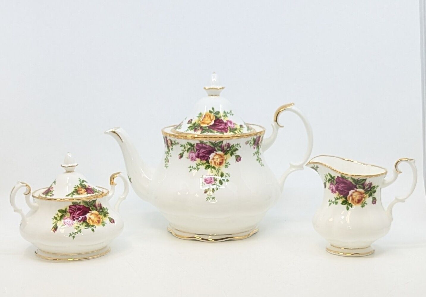 Vintage Royal Albert Old Country Roses Teapot, Creamer and Sugar Bowl Set