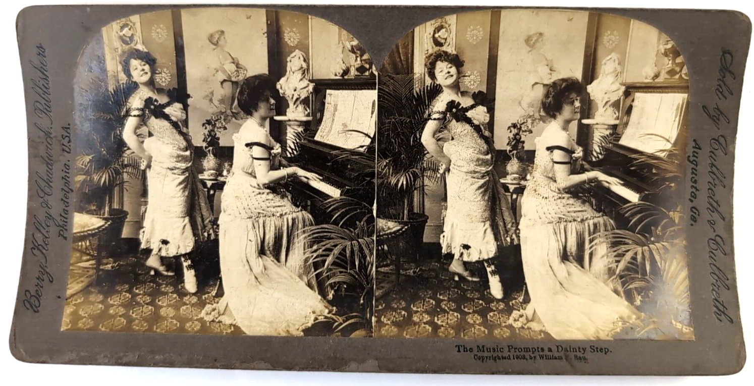 Vintage Stereograph Stereo View Stereoscope Card 1908 Music Prompts Dainty Step