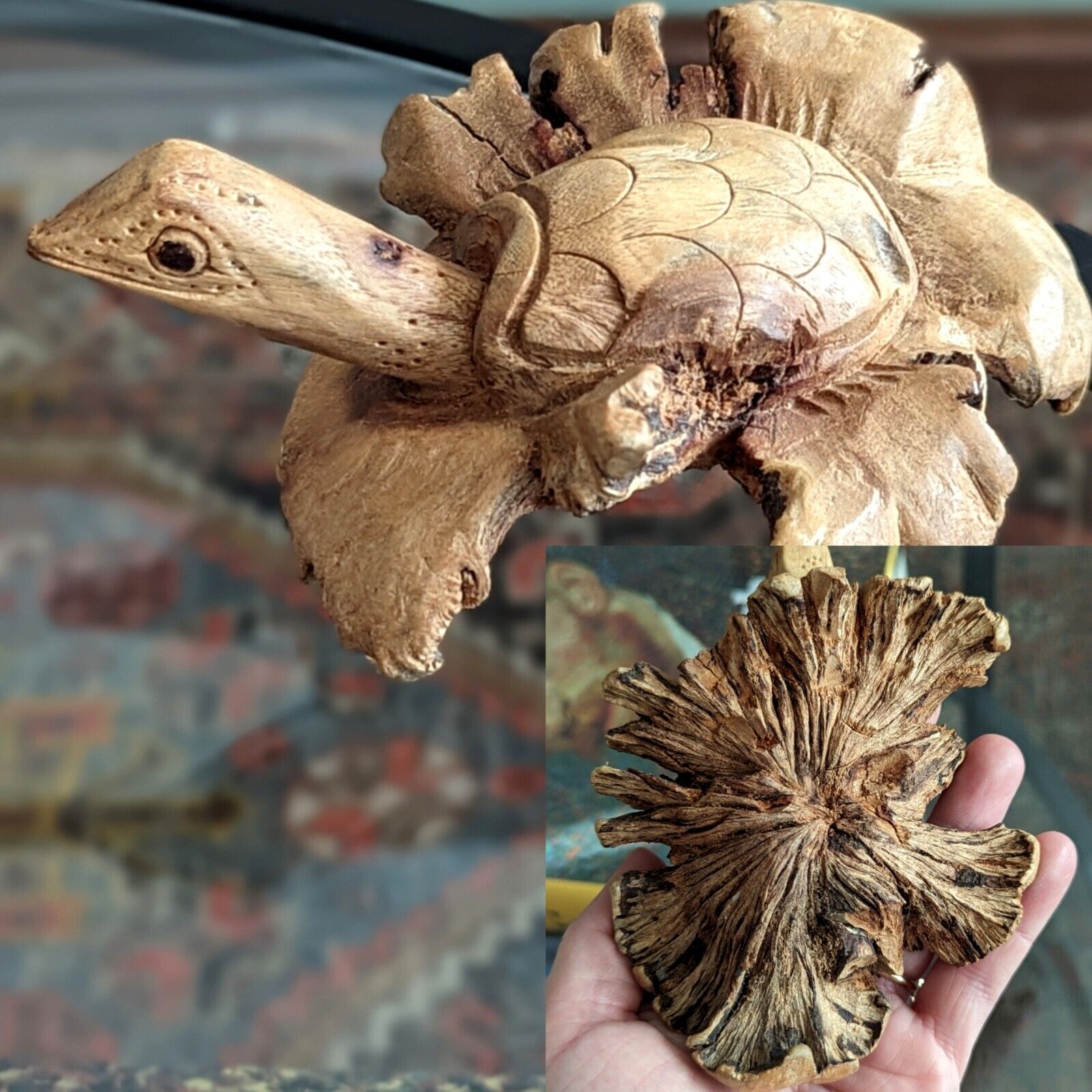 Hand Carved Turtle Burl Parasite Wood Art Sculpture Statue Nautical Natural Vtg