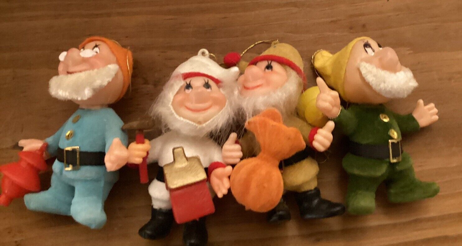 vtg flocked christmas Ornaments Elf Dwarf Ornaments 