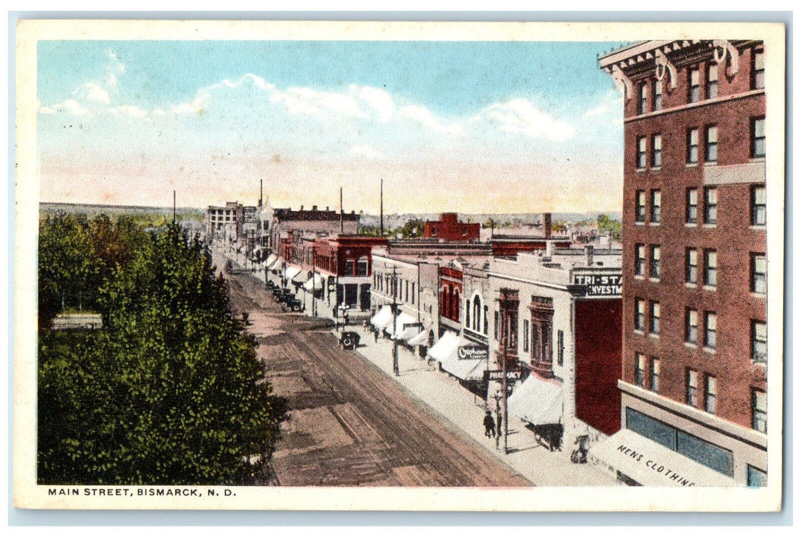 1919 View of Main Street Bismarck North Dakota ND Posted Antique Postcard