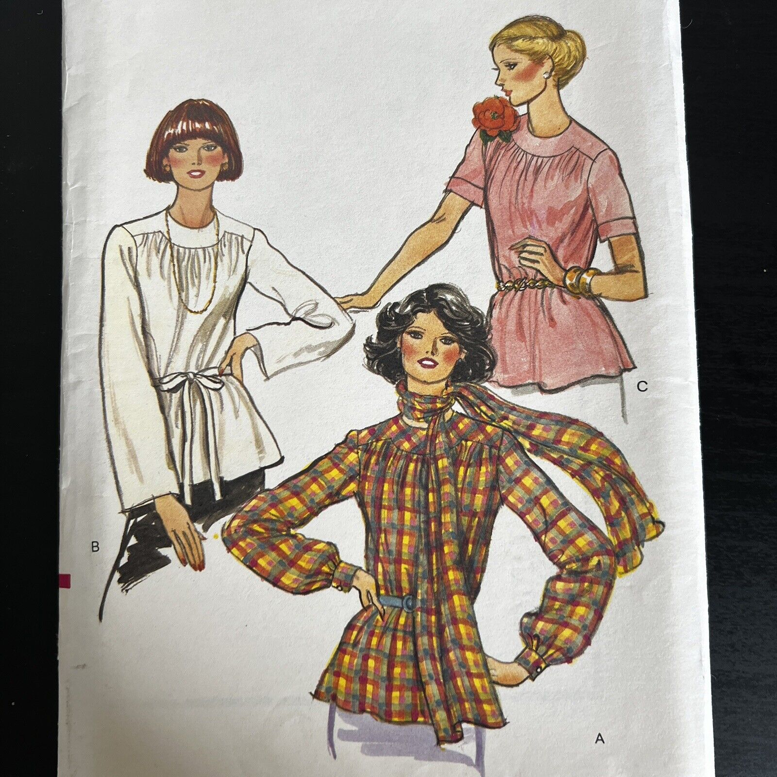 Vintage 1970s Vogue 9746 Loose Fit Gathered Blouses Sewing Pattern 14 XS/S UNCUT