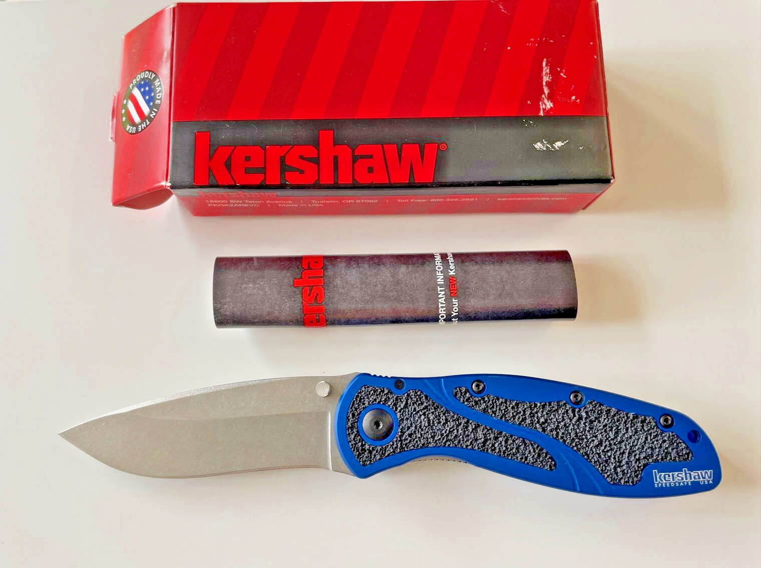 Kershaw 1670NBSW Blur Folding Knife Sandvik 14C28 Navy Stonewash USA