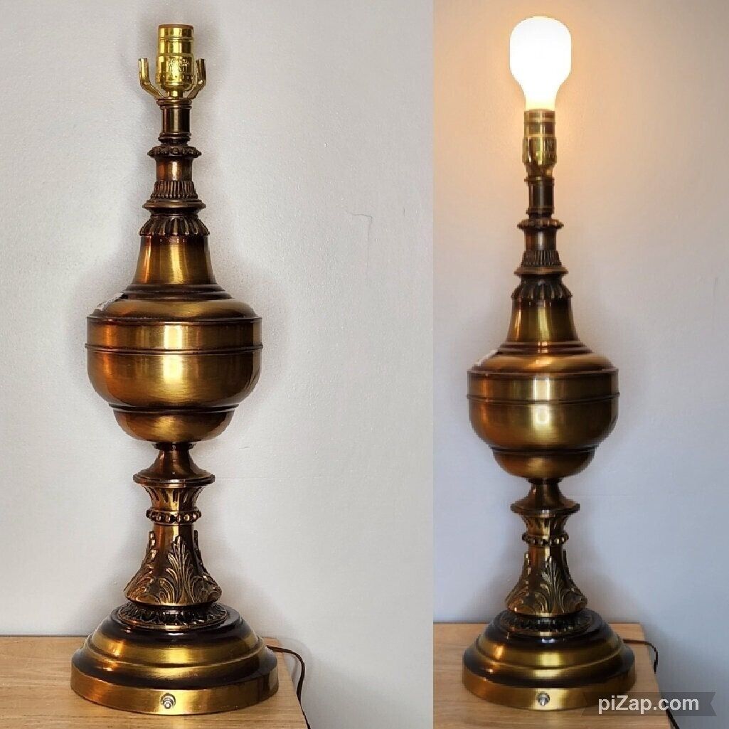 MCM Large Brass Trophy Urn Table Lamp Ornate Neoclassical Hollywood Regency