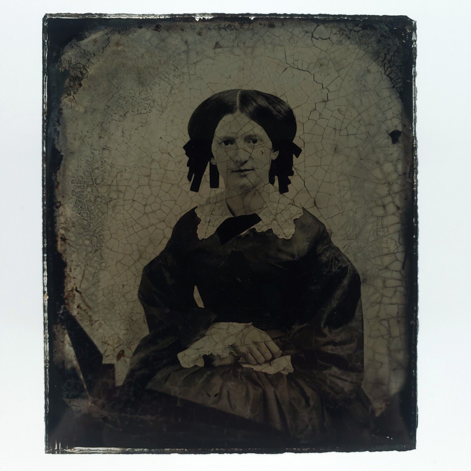 Pretty Seated Young Woman Ambrotype c1860 Antique 1/6 Plate Photo Lady Girl H652