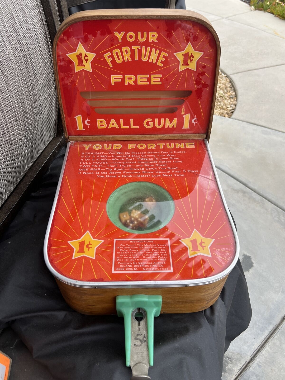 Vintage $1 Cent Vending Baby Grand Wooden Glass Gum Ball Machine