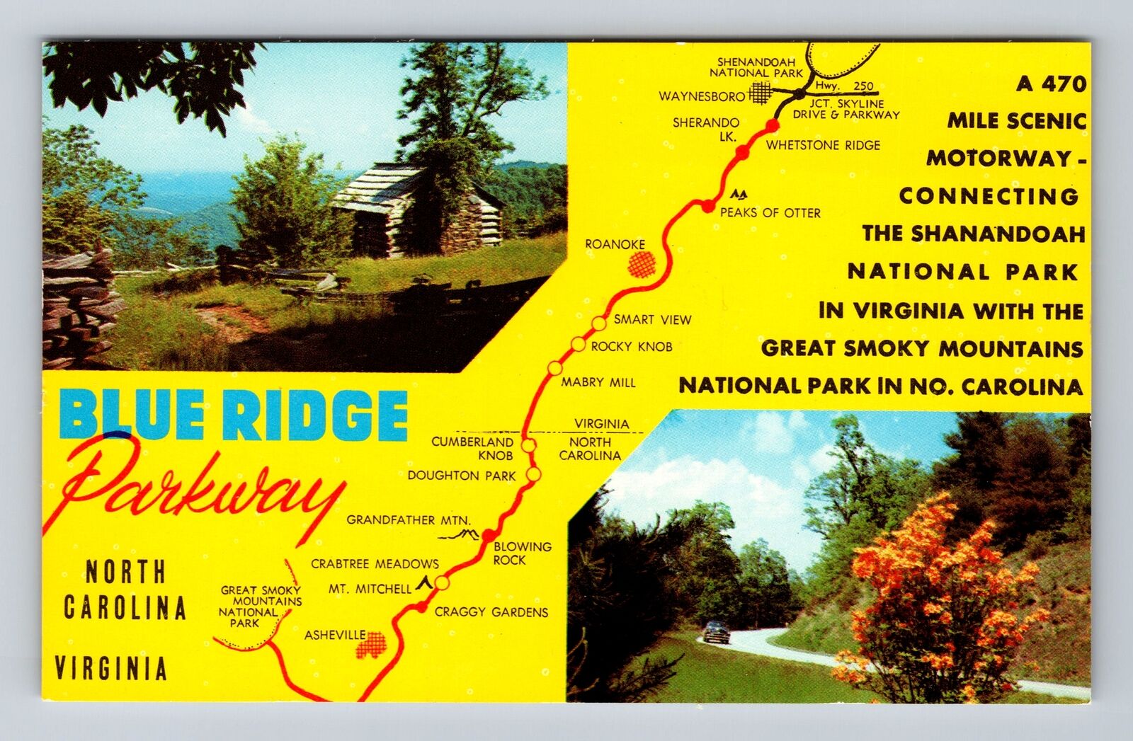 NC-North Carolina, Blue Ridge Parkway Scenic Roadway, Vintage Postcard