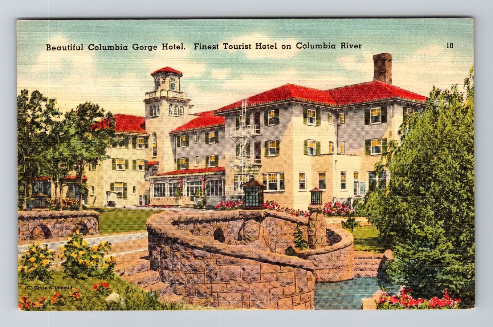 Hood River OR-Oregon, Columbia Gorge Hotel, Columbia River, Vintage Postcard