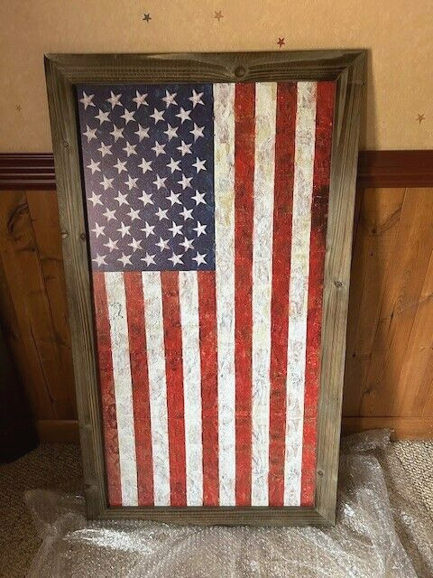 Vertical wood Framed American Flag Wall Print - 40 inches Tall