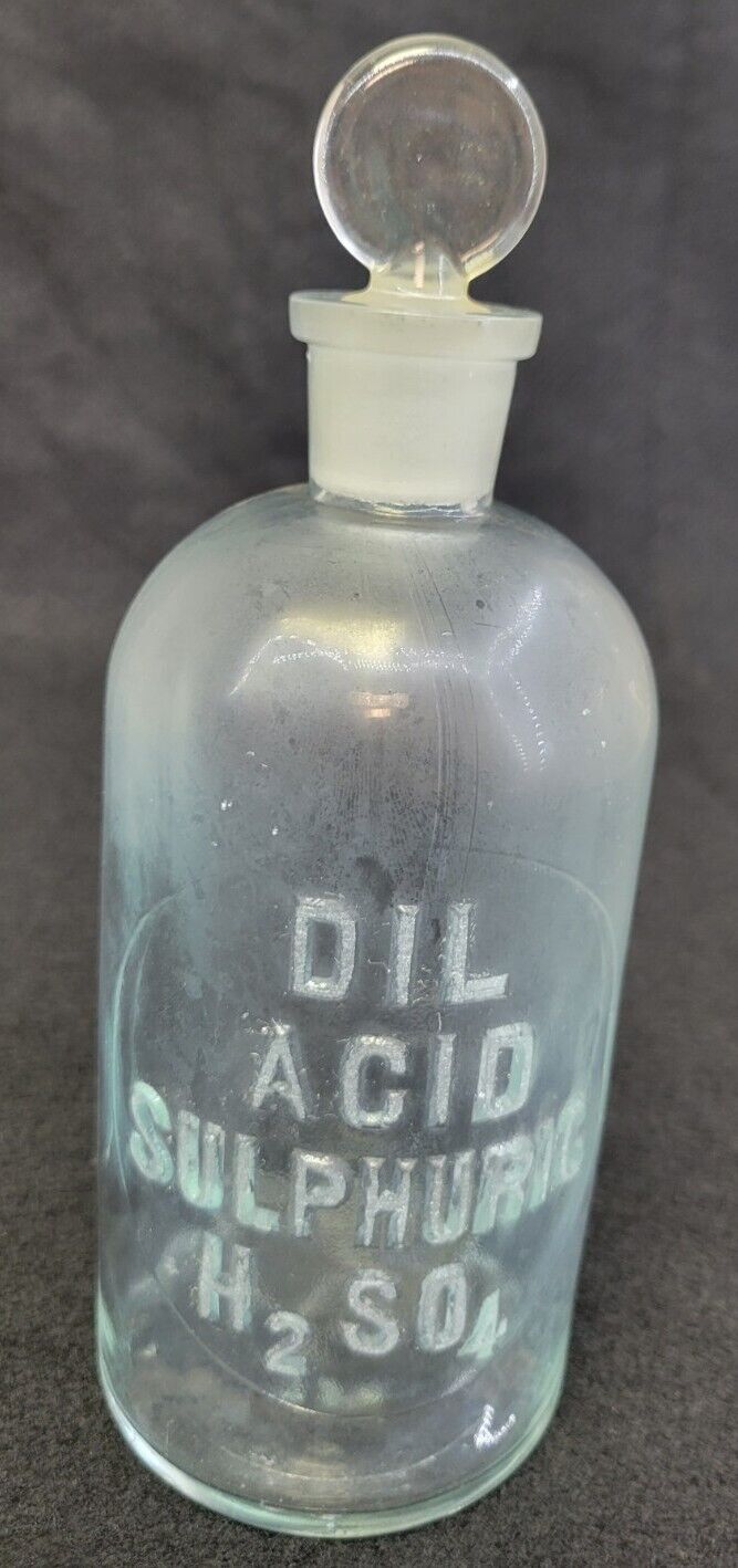 Wheaton DIL  SULFURIC ACID HCL Embossed Glass Bottle Apothecary Chemistry Lab