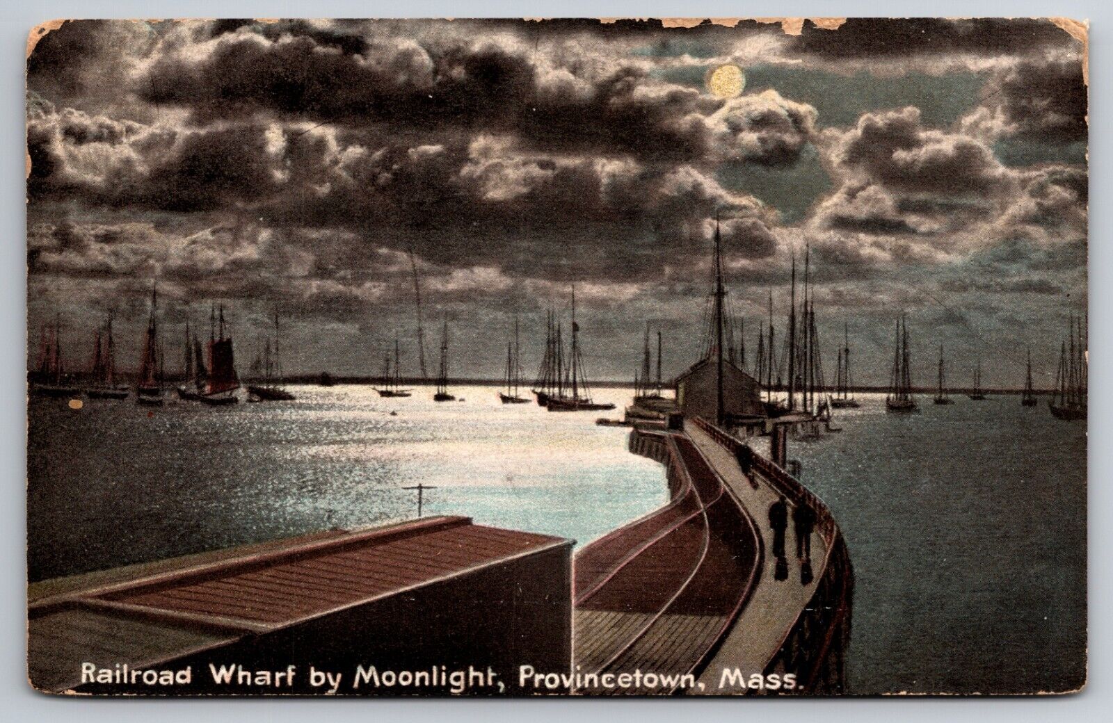 Railroad Wharf by Moonlight Provincetown Massachusetts MA c1910 Postcard