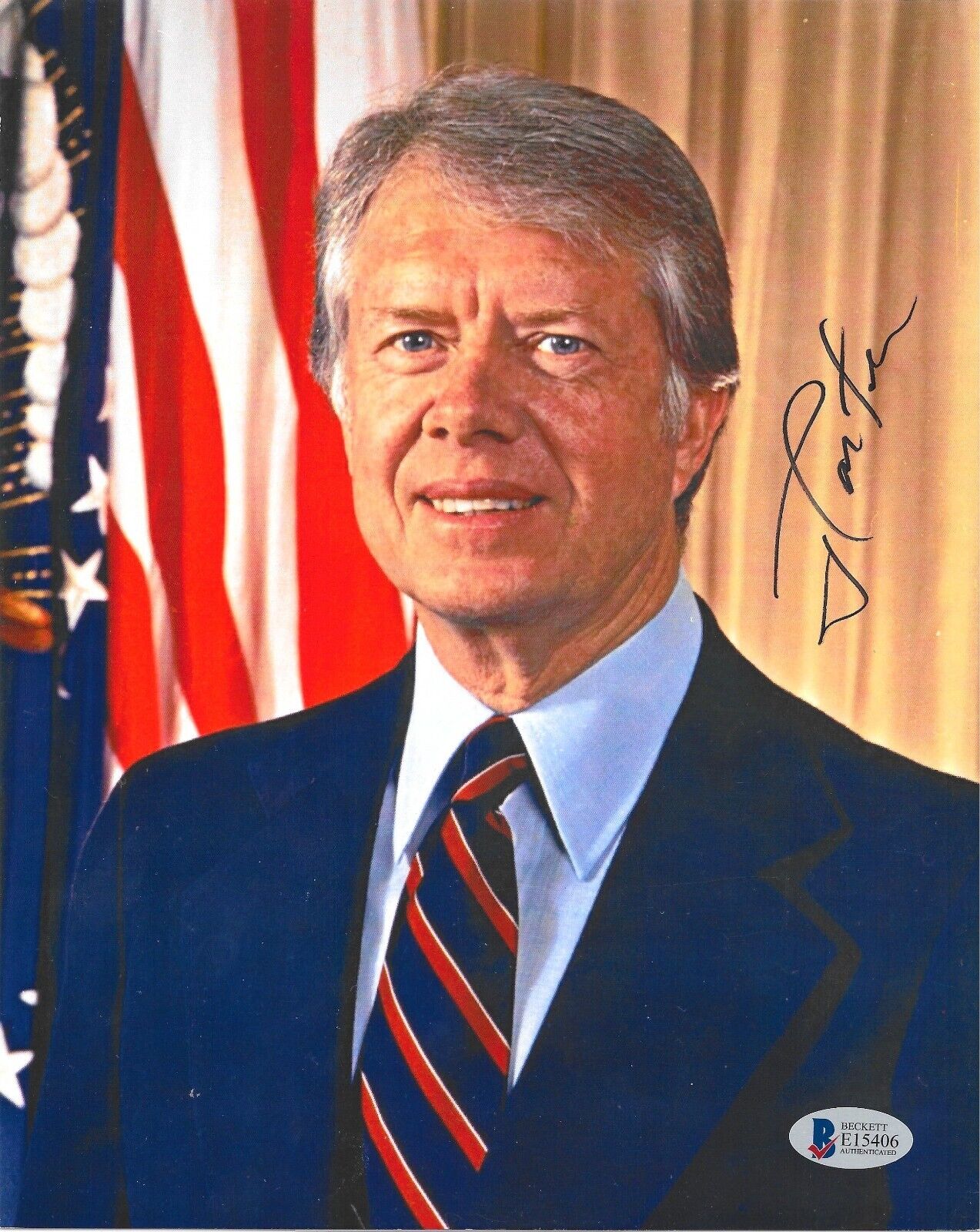 Mr. President Jimmy Carter Signed 8x10 American Flag Office Photo Beckett BAS