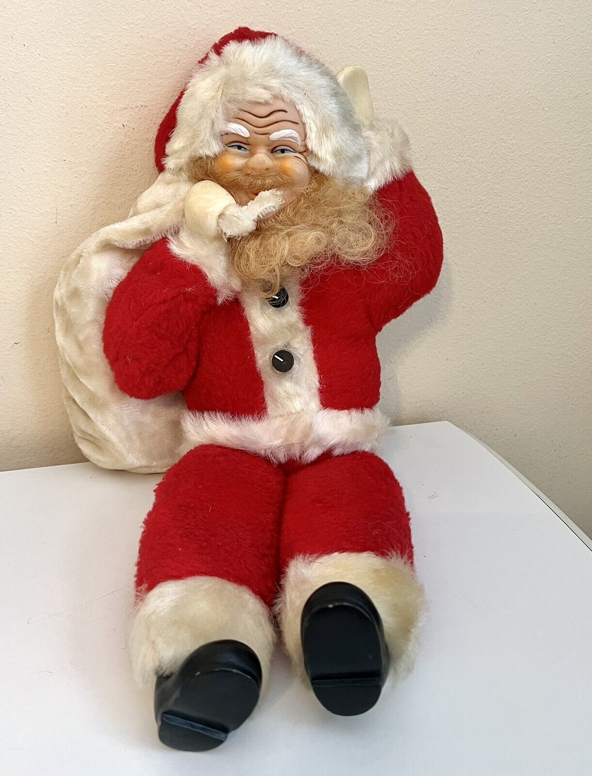 RARE Rubber Face Santa Plush Christmas Jupiter Transistor Radio inside 22” Mcm