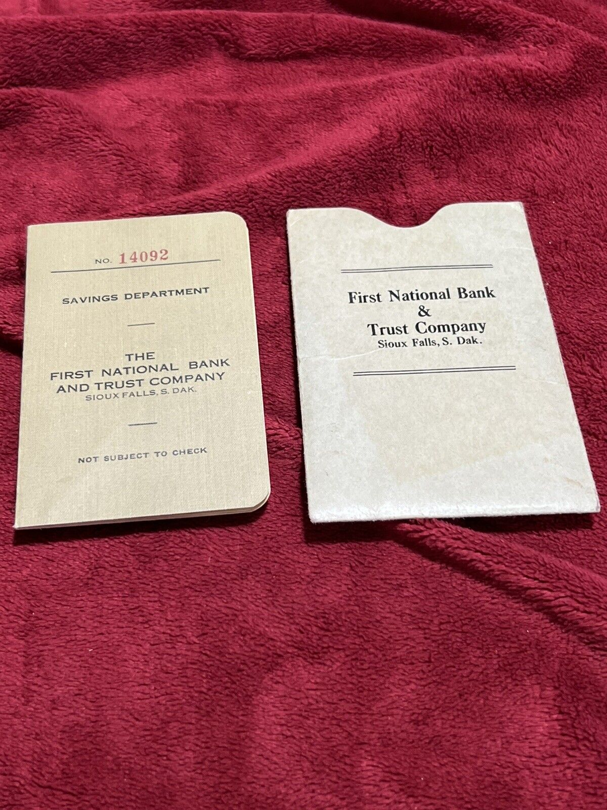 Vintage 1938 Bank Savings Book, First National Bank & Trust in Sioux Falls, SD.