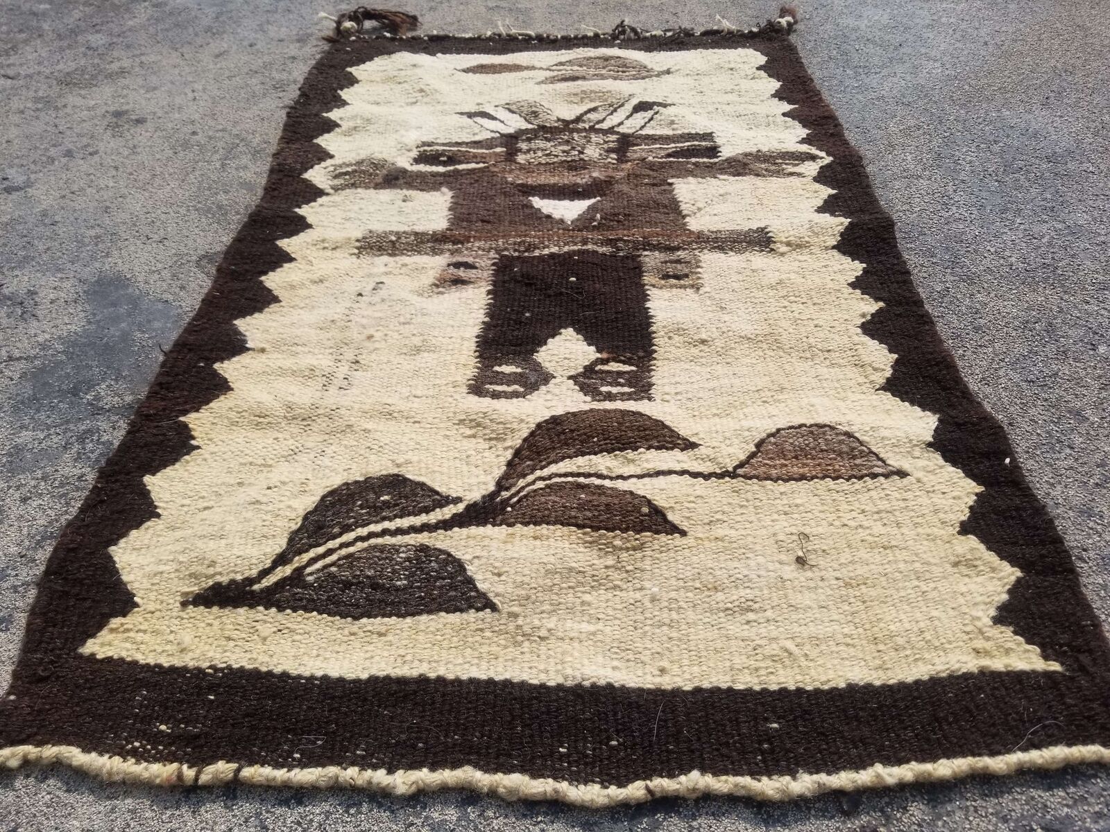 Antique Handwoven Mexican Rug Wool Blanket Carpet 90x53cm