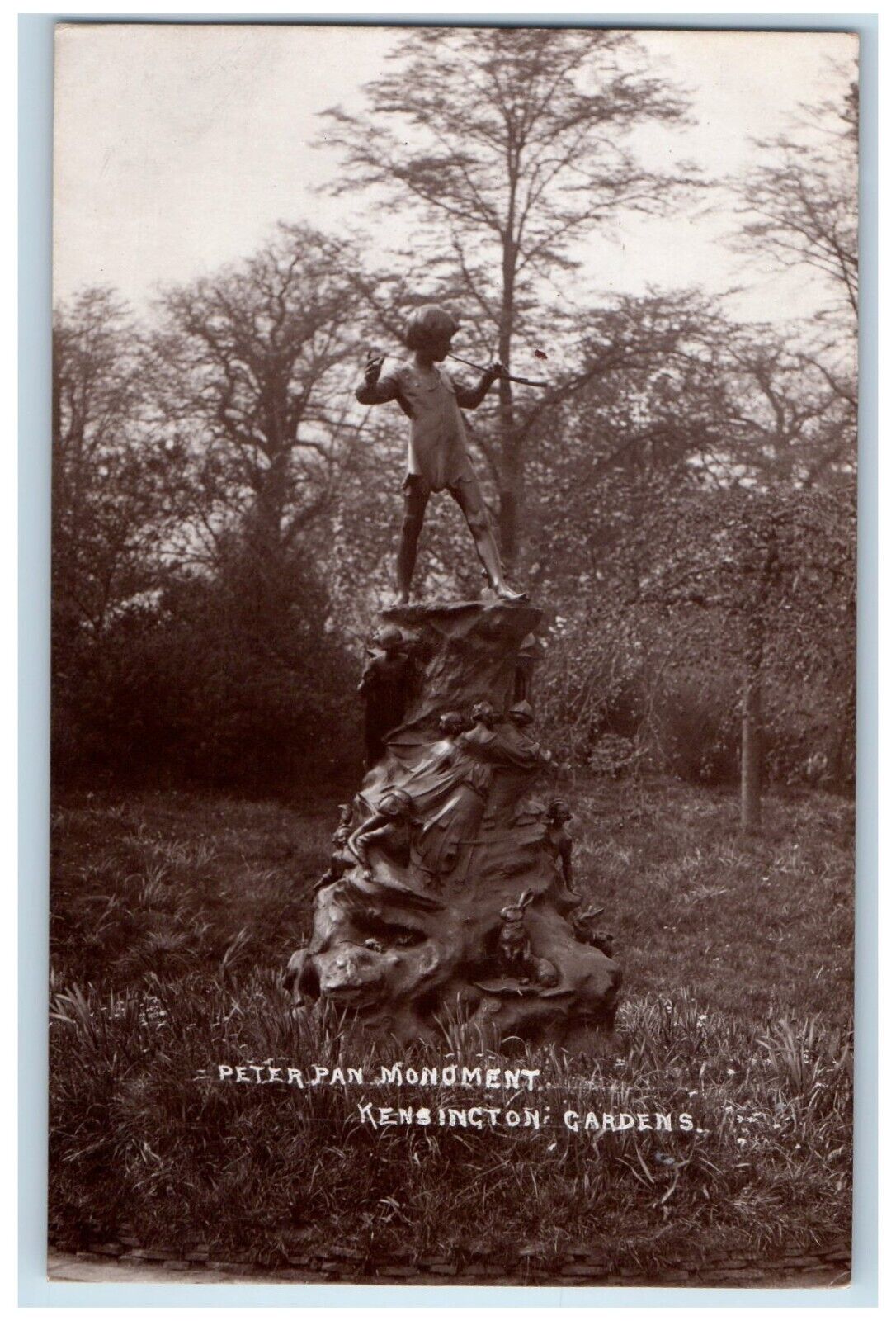 c1920's Peter Pan Monument Kensington Gardens London England RPPC Photo Postcard