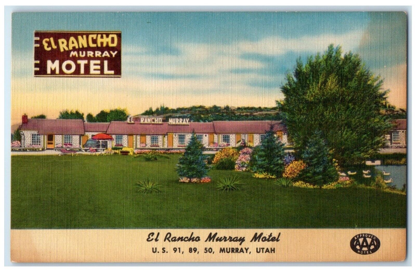 c1940\'s El Rancho Murray Motel Cars Lake Scene Muray Utah UT Vintage Postcard