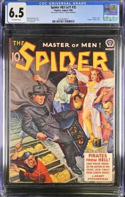 Spider 1940 August, #83. CGC 6.5 FN+. Fang and bondage cover. Pulp