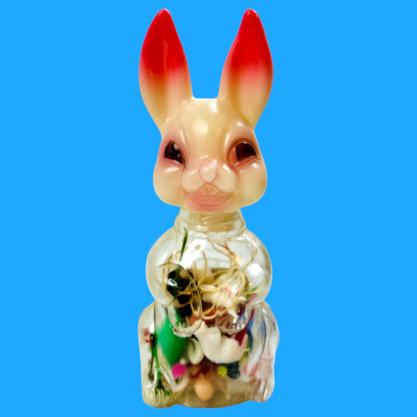 Vintage Plastic Bunny Surprise Toys Candy Container Bank Hong Kong Rabbit 1958