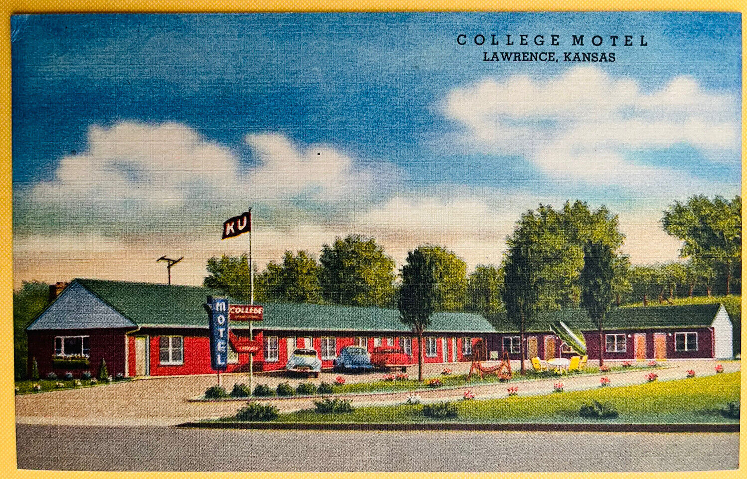 Lawrence Kansas College Motel Hotel Postcard c1950