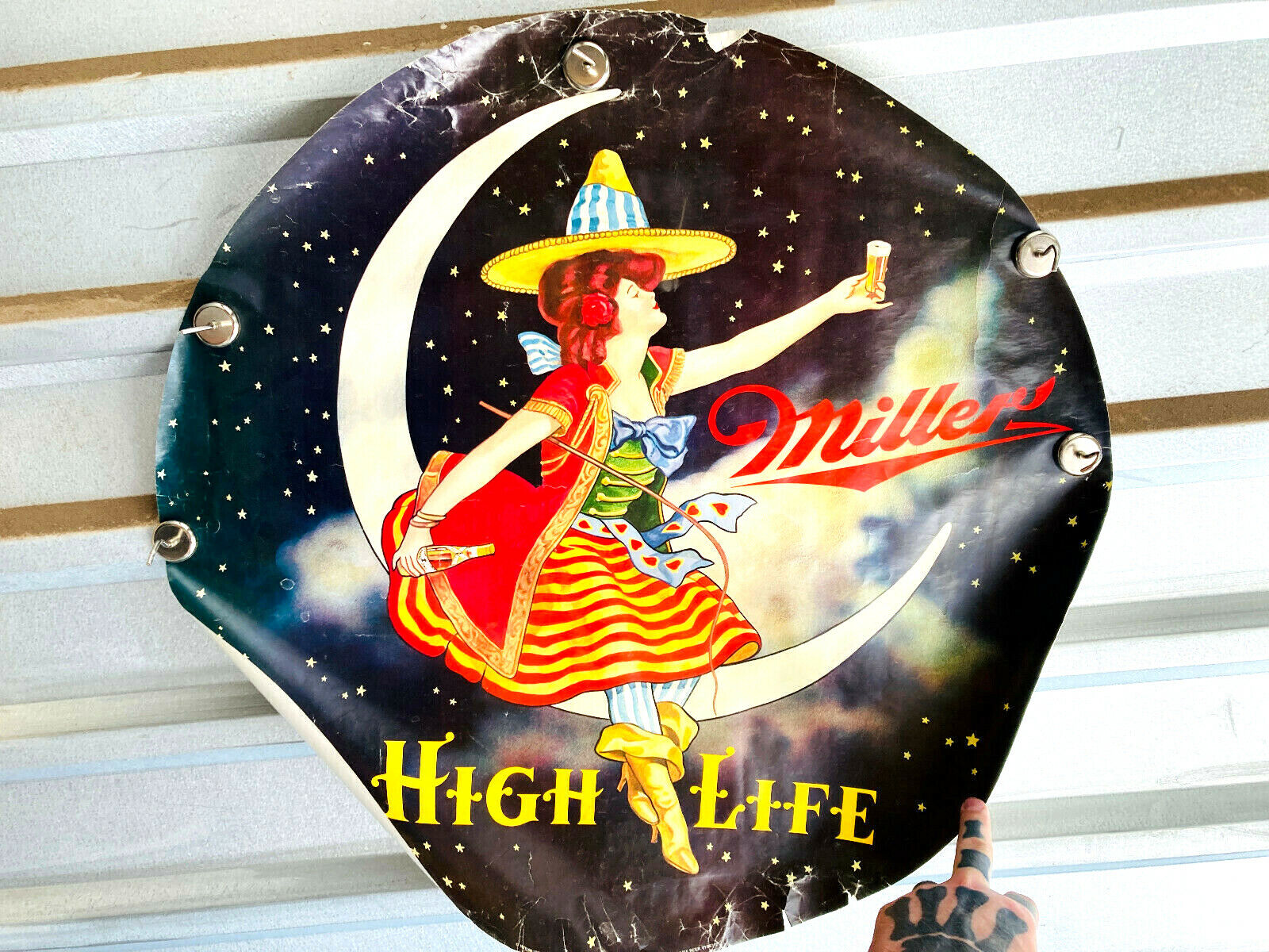 1979 Miller Beer High Life Paper Moon Witch Halloween vintage advertising poster