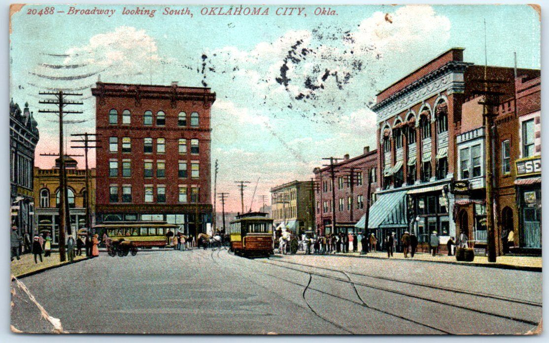 Postcard - Broadway looking South - Oklahoma City, Oklahoma