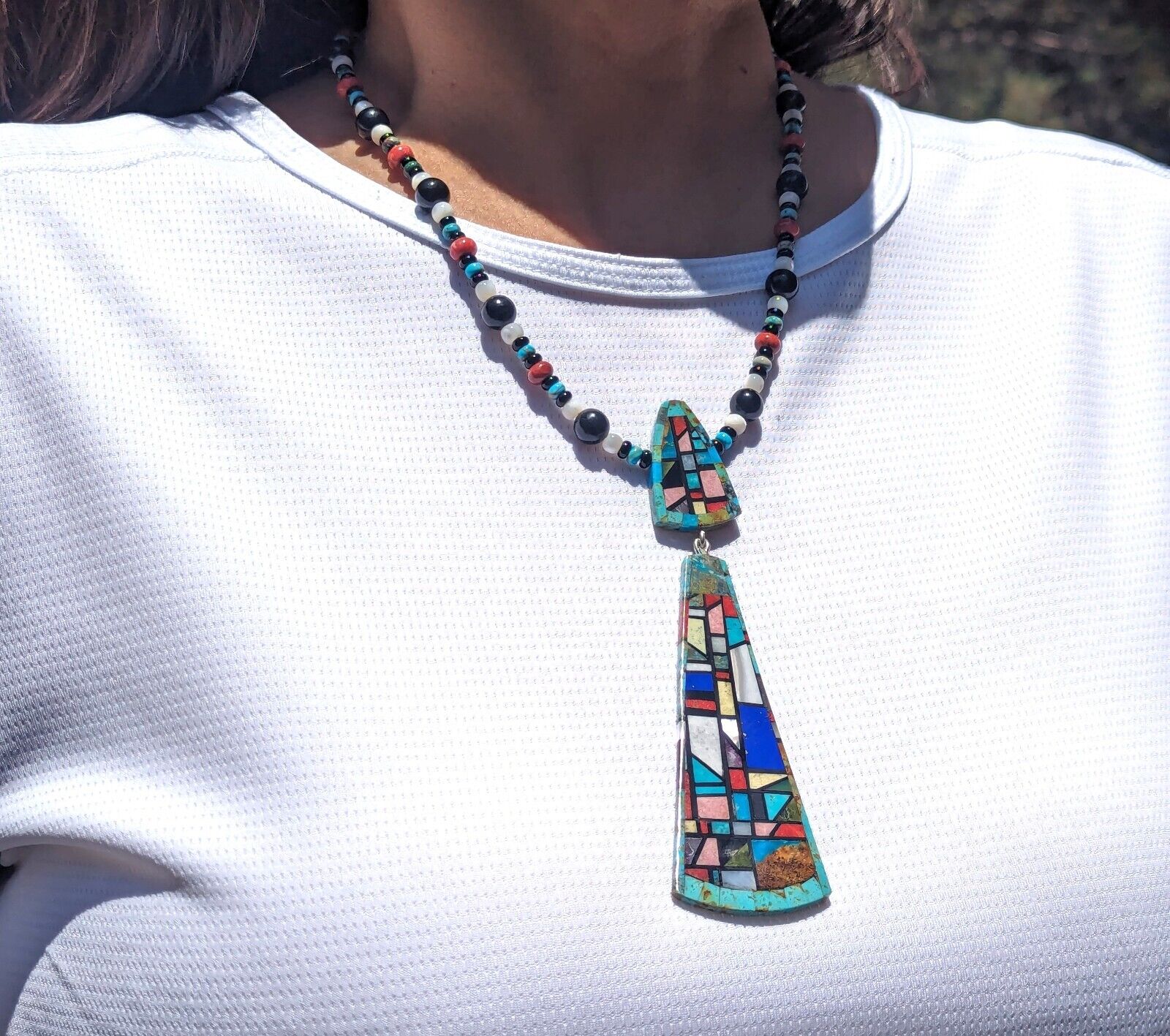 Santo Domingo Pueblo Kewa Necklace Native Am Mosaic Jewelry Chris Nieto