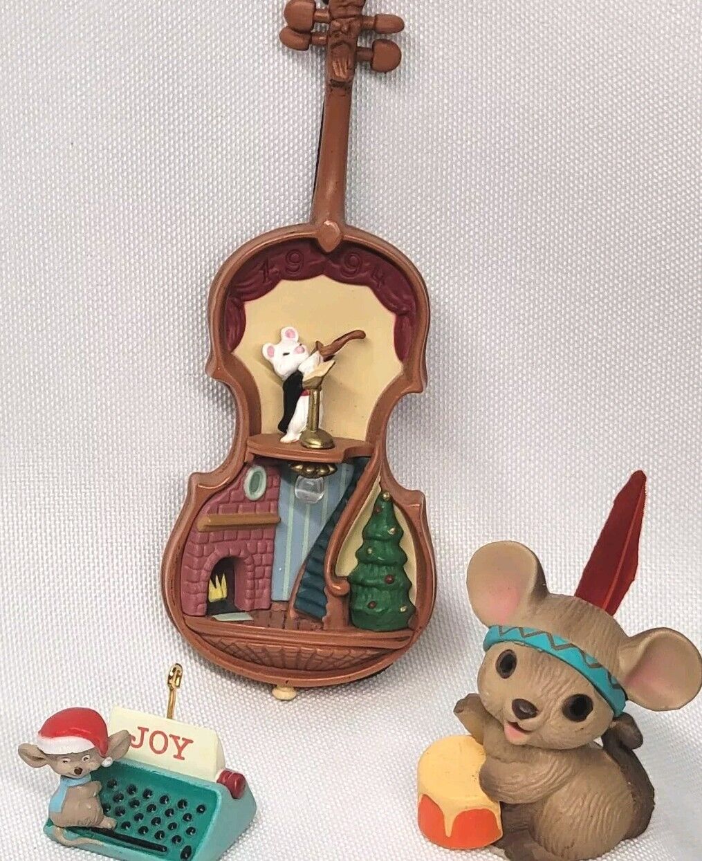 Hallmark Keepsake Christmas Ornaments Lot Of 3 Mice Figurines No Boxes Vintage 