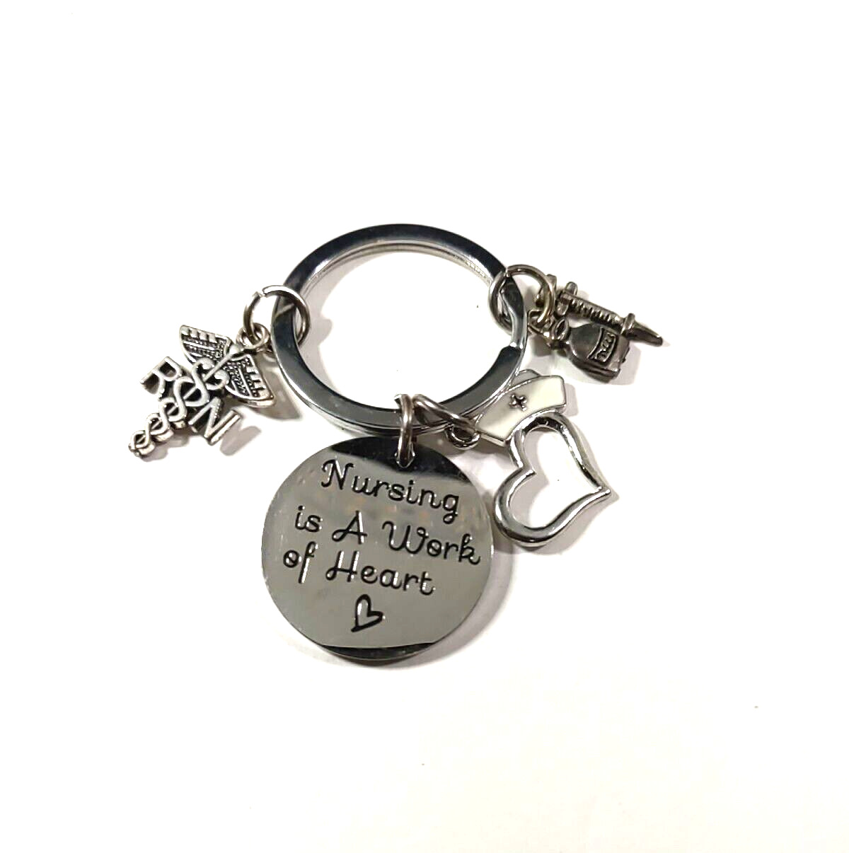 Nursing Is A Work Of The Heart Keychain R.N. Medical Gift