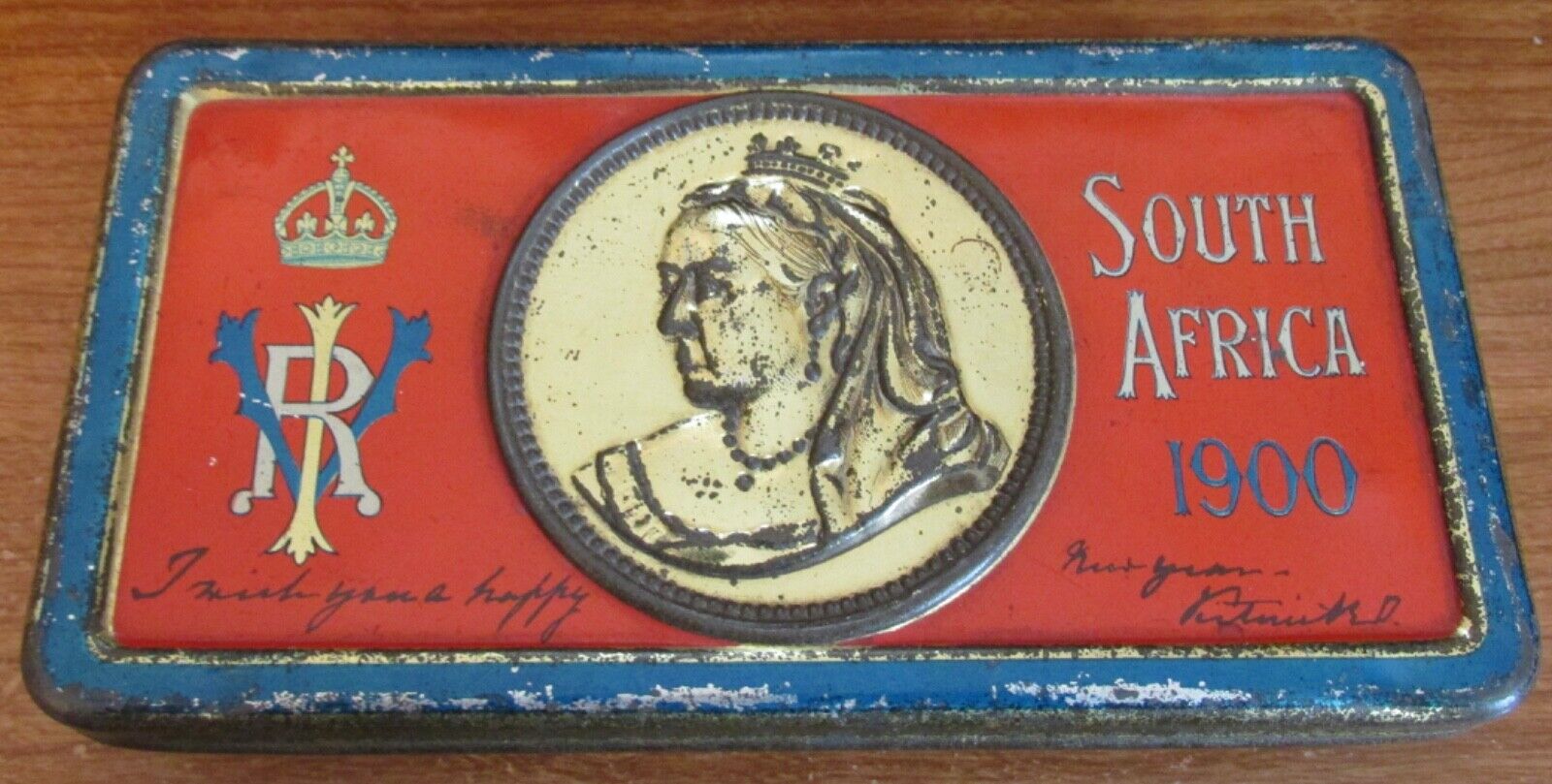 1900 BOER WAR South Africa Queen Victoria Chocolate Tin New Year Gift To Soldier