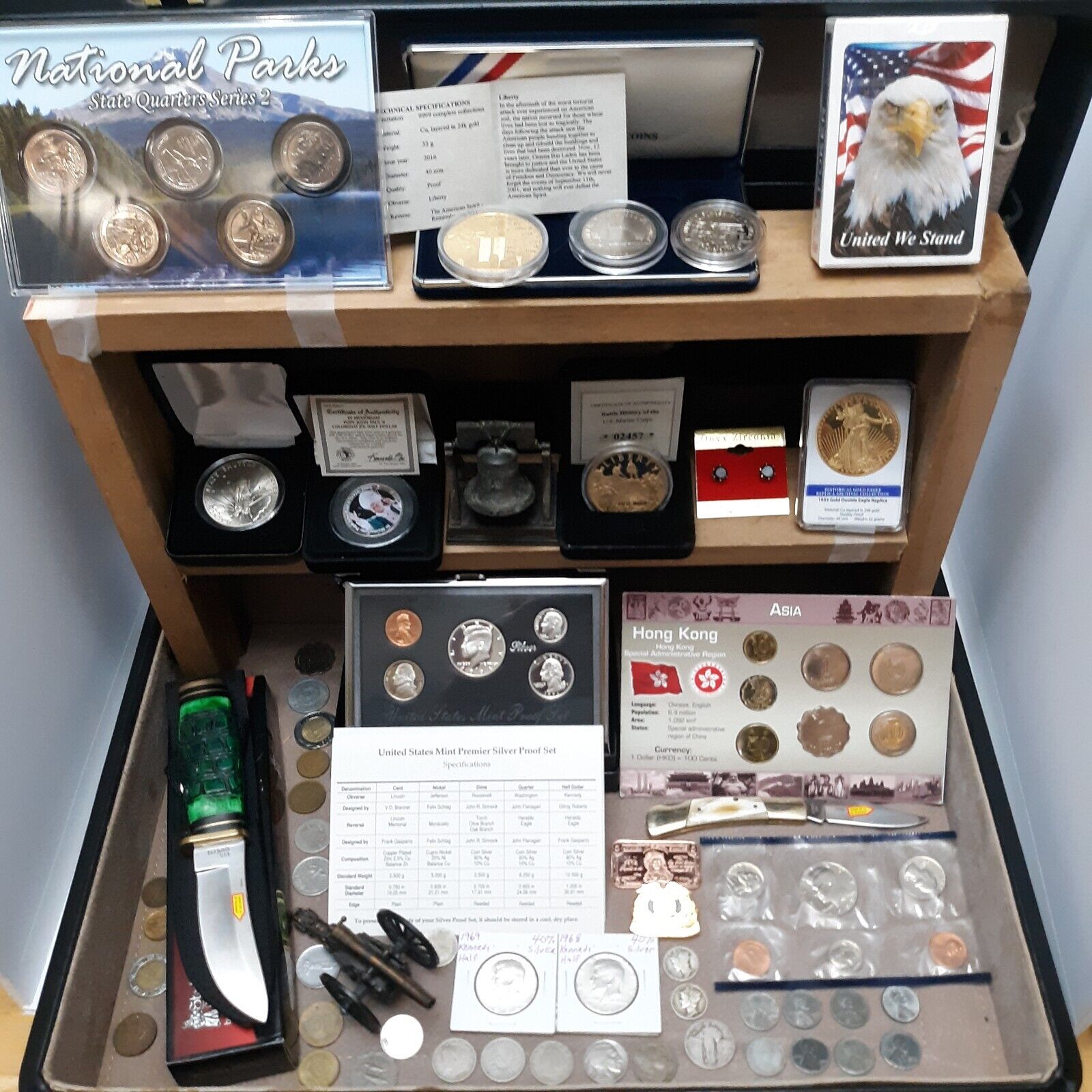 Junk Drawer Lot Coins Silver Proof Set Standing Liberty Quarter Knives 