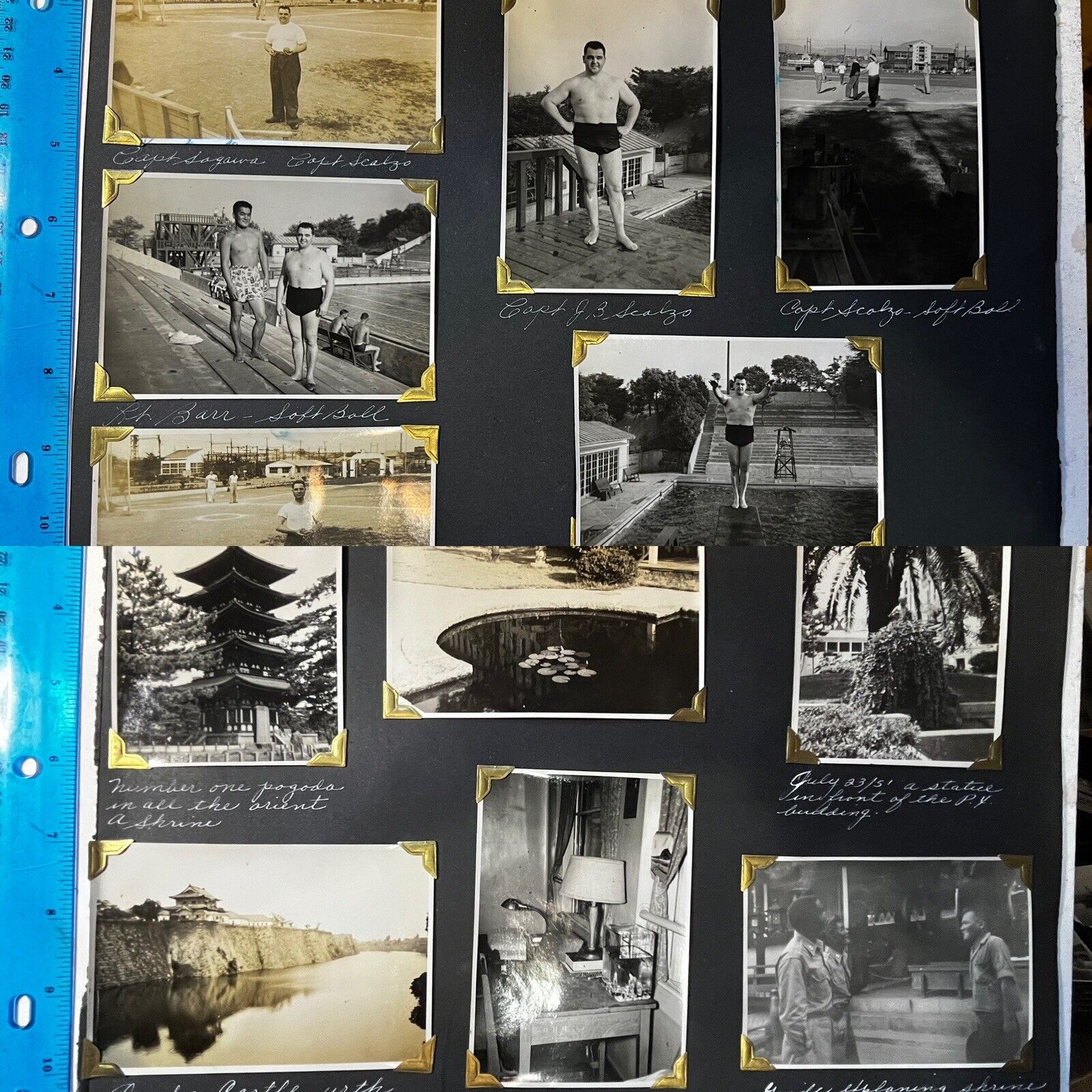 OSAKA JAPAN Rare PHOTOS Dr. Scalzo 1951 US ARMY Swim Baseball SPORTS Shrine 1951