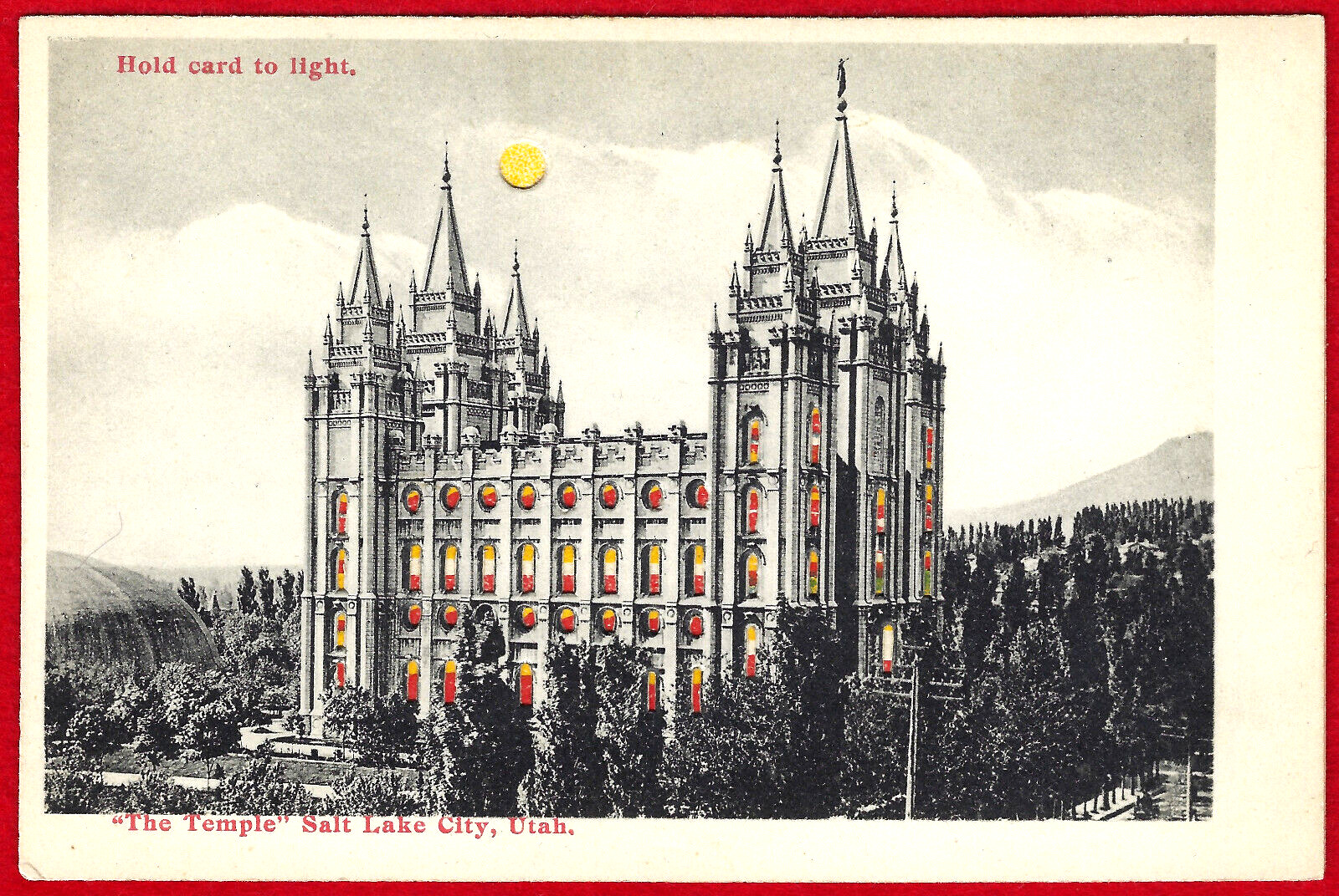 Vtg HOLD-TO-LIGHT The Temple Salt Lake City Utah LDS Mormon Antique HTL PC c1907